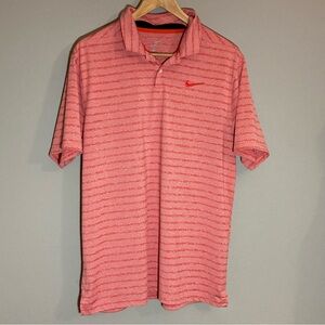 Nike Dri Fit Men's Striped Polo Shirt Short Sleeve Red Salmon Golf Sport Casual